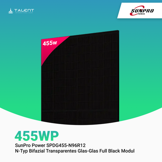 SunPro Power 455W N-Typ Bifazial Transparentes Glas-Glas Full Black Modul
