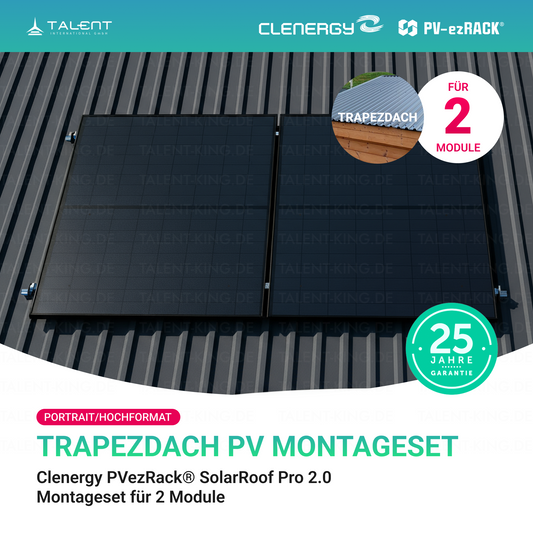 Clenergy PV-ezRack® SolarRoof Pro 2.0 Unterkonstruktion Trapezdach Montageset für 2 Module (Portrait/Hochformat) neue ver. 2026