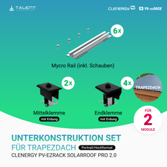 Clenergy PV-ezRack SolarRoof Pro 2.0 Trapezdach Unterkonstruktion Set für 2/4/6 Module (Portrait/Hochformat)