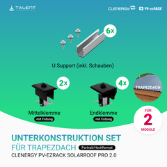 Clenergy PV-ezRack SolarRoof Pro 2.0 Trapezdach Unterkonstruktion Set für 2/4/6 Module (Querformat, Übereinander)
