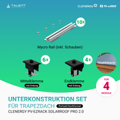 Clenergy PV-ezRack SolarRoof Pro 2.0 Trapezdach Unterkonstruktion Set für 2/4/6 Module (Portrait/Hochformat)