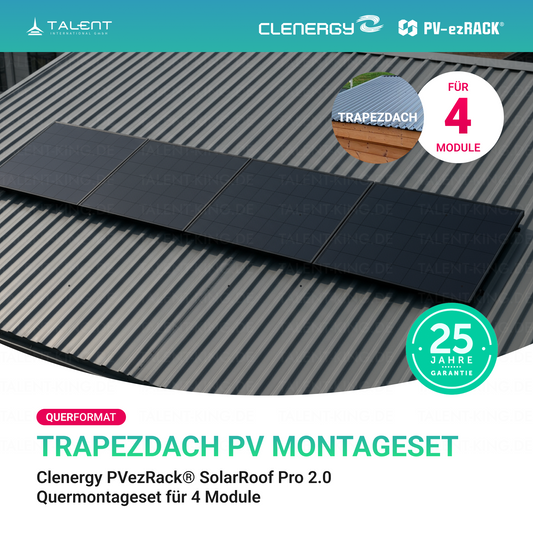 Clenergy PV-ezRack® SolarRoof Pro 2.0 Unterkonstruktion Trapezdach Montageset für 4 Module (Querformat) neue ver. 2026