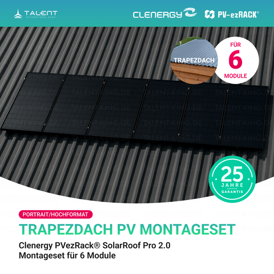 Clenergy PV-ezRack® SolarRoof Pro 2.0 Unterkonstruktion Trapezdach Montageset für 6 Module (Portrait/Hochformat) neue ver. 2026