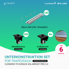 Clenergy PV-ezRack SolarRoof Pro 2.0 Trapezdach Unterkonstruktion Set für 2/4/6 Module (Portrait/Hochformat)