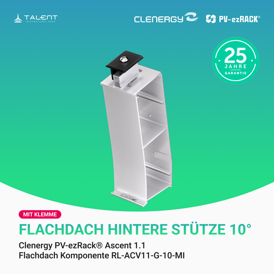 Clenergy PV-ezRack Unterkonstruktion Flachdach Komponenten - Hintere Stütze 10° mit Klemme RL-ACV11/G/10/MI