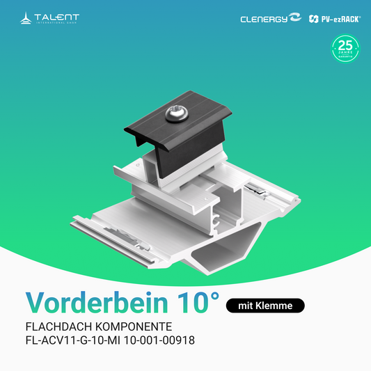 Clenergy PV-ezRack Unterkonstruktion Flachdach Komponenten - Vorderbein 10° mit Klemme