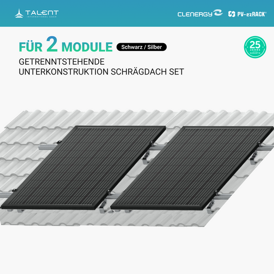 Clenergy PV-ezRack SolarRoof Pro 2.0 Unterkonstruktion Schrägdach Set für 2 getrenntstehende Module in Silber oder Schwarz
