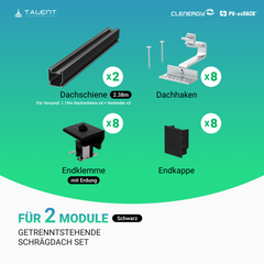 Clenergy PV-ezRack SolarRoof Pro 2.0 Unterkonstruktion Schrägdach Set für 2 getrenntstehende Module in Silber oder Schwarz