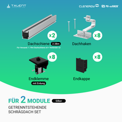 Clenergy PV-ezRack SolarRoof Pro 2.0 Unterkonstruktion Schrägdach Set für 2 getrenntstehende Module in Silber oder Schwarz