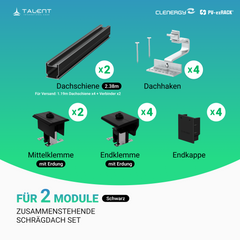 Clenergy PV-ezRack SolarRoof Pro 2.0 Unterkonstruktion Schrägdach Montageset für 2 zusammenstehende Module in Silber / Schwarz ( neue ver. 2026 )
