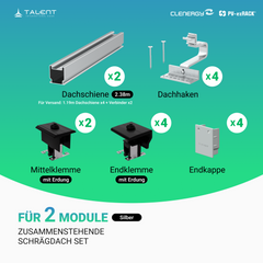 Clenergy PV-ezRack SolarRoof Pro 2.0 Unterkonstruktion Schrägdach Montageset für 2 zusammenstehende Module in Silber / Schwarz ( neue ver. 2026 )