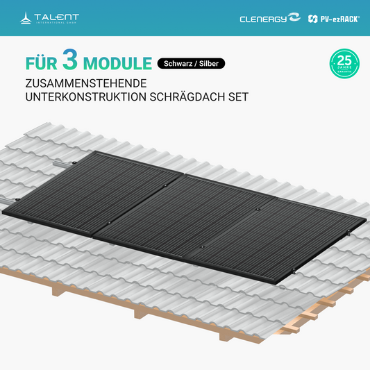 Clenergy PV-ezRack SolarRoof Pro 2.0 Unterkonstruktion Schrägdach Set für 3 zusammenstehende Module in Silber oder Schwarz