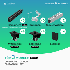 Clenergy PV-ezRack SolarRoof Pro 2.0 Unterkonstruktion Schrägdach Set für 3 zusammenstehende Module in Silber oder Schwarz
