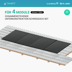Clenergy PV-ezRack SolarRoof Pro 2.0 Unterkonstruktion Schrägdach Set für 4 zusammenstehende Module in Silber oder Schwarz