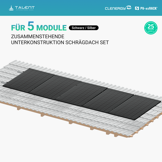 Clenergy PV-ezRack SolarRoof Pro 2.0 Unterkonstruktion Schrägdach Set für 5 zusammenstehende Module in Silber oder Schwarz