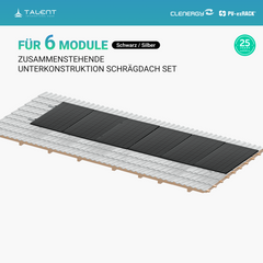Clenergy PV-ezRack SolarRoof Pro 2.0 Unterkonstruktion Schrägdach Set für 6 zusammenstehende Module in Silber oder Schwarz