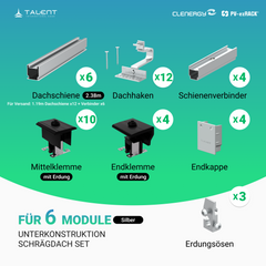 Clenergy PV-ezRack SolarRoof Pro 2.0 Unterkonstruktion Schrägdach Set für 6 zusammenstehende Module in Silber oder Schwarz
