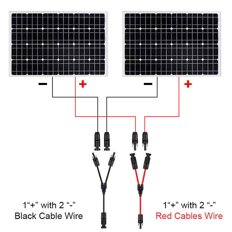 Solarkabel Y-Verteiler  I  1 Paar 1Y2 Stecker  für Solarpanel Kabelverlängerung (Rot + Schwarz)