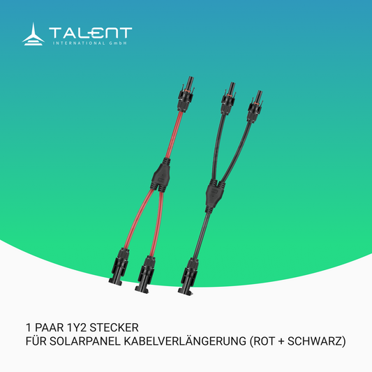 Solarkabel Y-Verteiler  I  1 Paar 1Y2 Stecker für Solarpanel Kabelverlängerung (Rot + Schwarz)