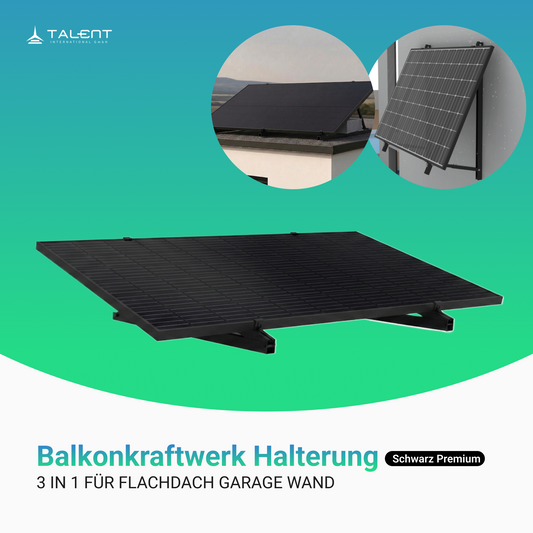 Balkonkraftwerk Halterung Flachdach Garage Wand Schwarz Premium | 18°-30° verstellbar