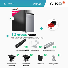 PV Komplettset 5 kWp - 11 × AIKO 475W Full Black & Anker X1-H5K-T mit Speicheroption & Unterkonstruktion