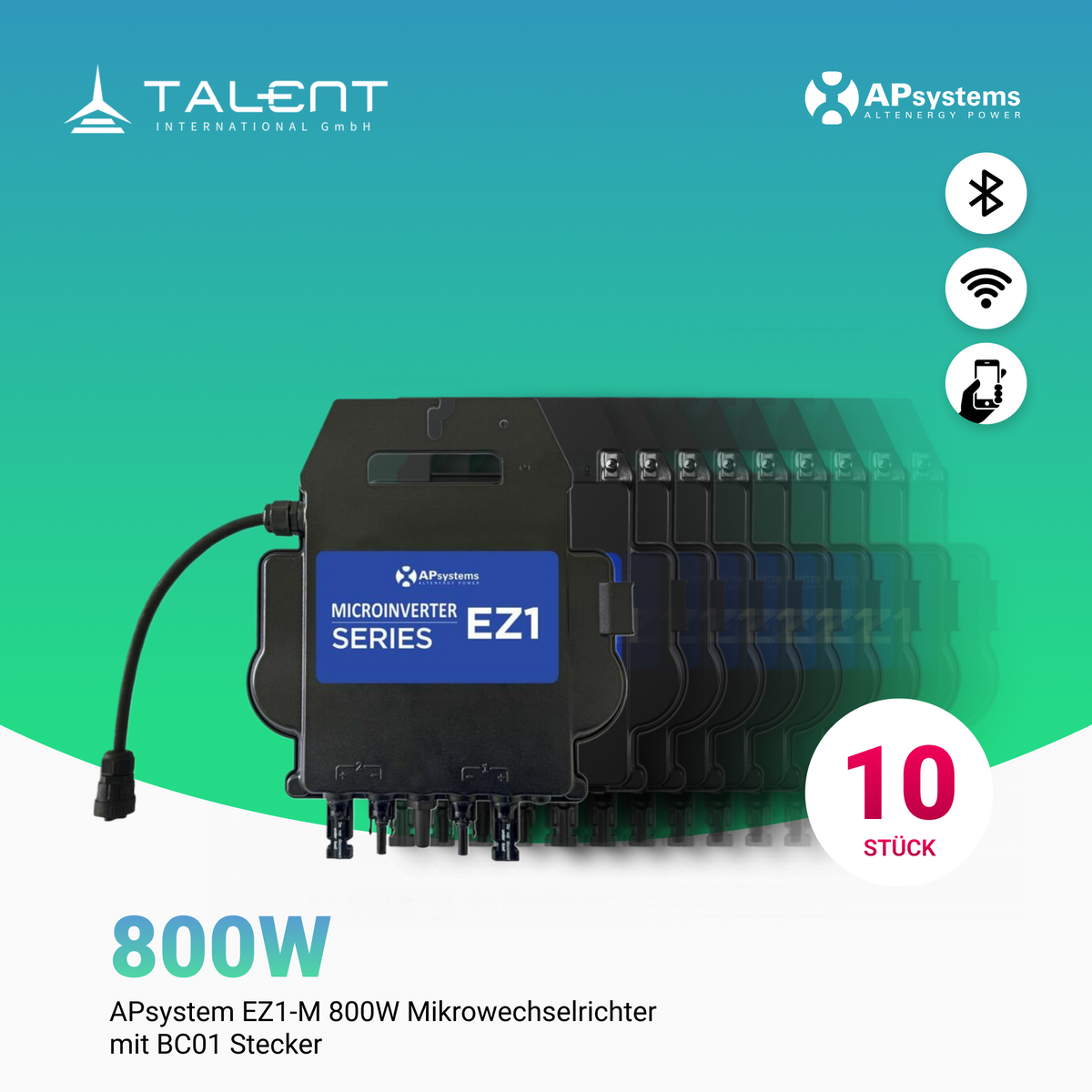 APsystems Micro Wechselrichter EZ1-M 800W inkl. Wi-Fi und Bluetooth（10 Stück Stafelpreis）
