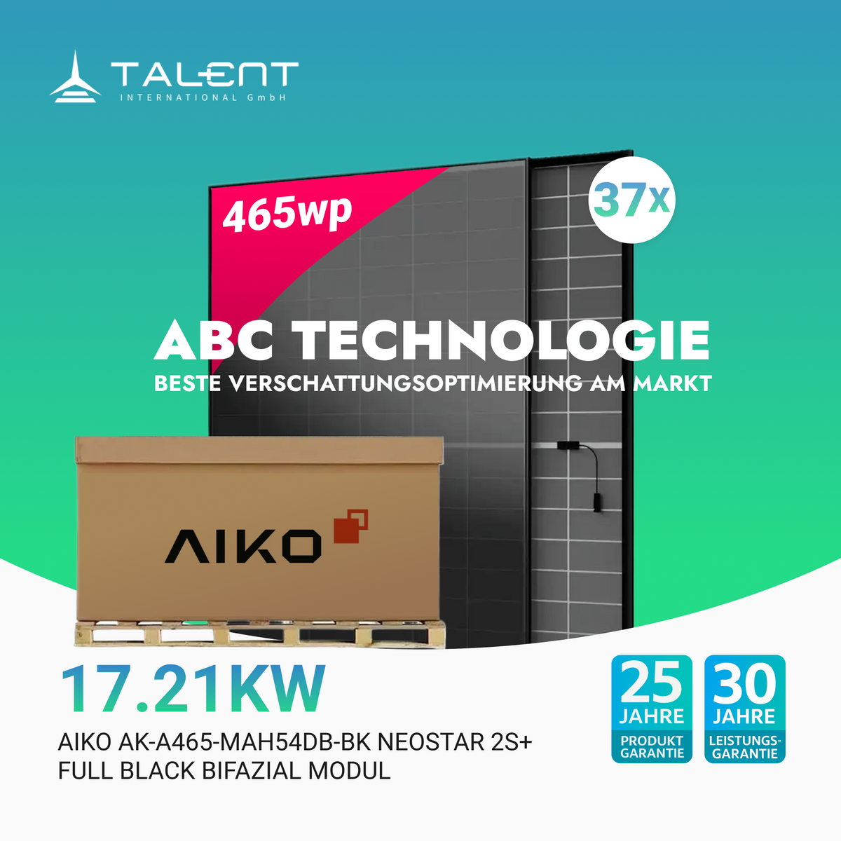 AIKO Solar 465W Glas-Glas Full Black Modul AIKO-A-MAH54Db Neostar 2S+ Palettenpreis (37 Stk.)
