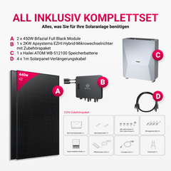 APsystems EZHI Balkonkraftwerk 2025: Insel- & Hybrid-System + 5kWh Speicher + 880W / 900W Bifacial Glas Full Black PV Module + AC2000W