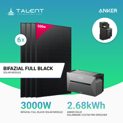 3000W Balkonkraftwerk mit Speicher - 6x 500W Full Black bifazial & Anker Solix Solarbank 3 Pro