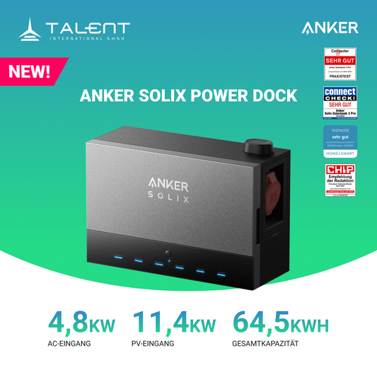 4000W Anker Solix Power Dock PV-Komplettset - 8x 500W Bifazial Transparentes Glas-Glas Full Black Modul & 2x Anker Solix Solarbank 3 Pro