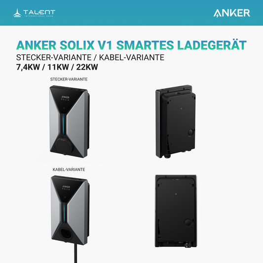 Vorbestellung : Anker SOLIX V1 Wallbox Ladegerät – 7,4kW / 11kW / 22kW | Stecker- & Kabel-Variante