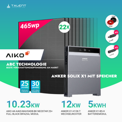 PV Komplettset 12 kWp - 22 × AIKO 465W Full Black & Anker X1-H12K-T mit Speicheroption & Unterkonstruktion