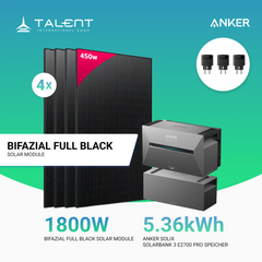 1800W Balkonkraftwerk mit Speicher - 4x 450W Full Black bifazial & Anker Solix Solarbank 3 Pro