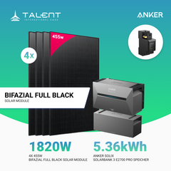 1820W Balkonkraftwerk mit Speicher - 4x 455W Full Black Glas-Glas bifazial Modul & Anker Solix Solarbank 3 Pro