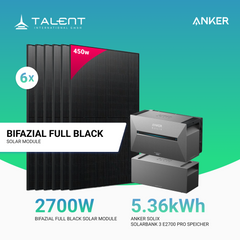 2700W Balkonkraftwerk mit Speicher - 6x 450W Full Black bifazial & Anker Solix Solarbank 3 Pro