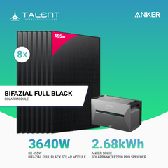 3640W Balkonkraftwerk mit Speicher - 8x 455W Bifazial Glas-Glas Full Black Modul & Anker Solix Solarbank 3 Pro