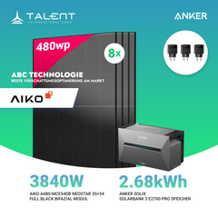 3840W Balkonkraftwerk mit Speicher - 8x 480W Aiko Full Black Glas-Glas bifazial Modul & Anker Solix Solarbank 3 Pro