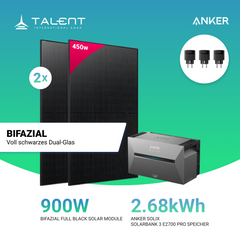 900W Balkonkraftwerk mit Speicher - 2x 450W Full Black bifazial & Anker Solix Solarbank 3 Pro