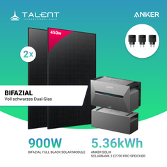 900W Balkonkraftwerk mit Speicher - 2x 450W Full Black bifazial & Anker Solix Solarbank 3 Pro