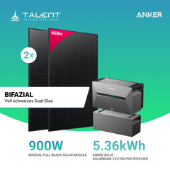 900W Balkonkraftwerk mit Speicher - 2x 450W Full Black bifazial & Anker Solix Solarbank 3 Pro