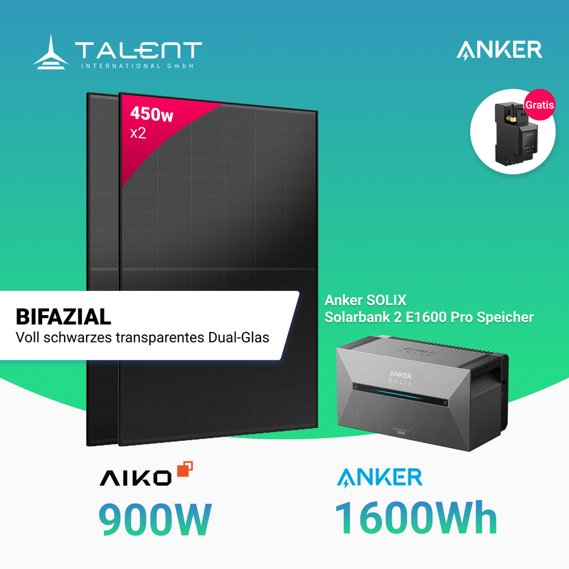 Bifaziales Balkonkraftwerk mit Anker Solarbank 2 E1600 Pro und 900W Module