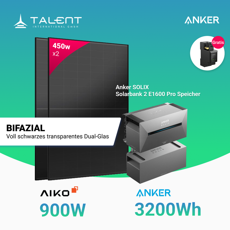 Bifaziales Balkonkraftwerk mit Anker Solarbank 2 E1600 Pro und 900W Module