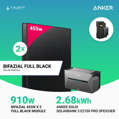 910W Balkonkraftwerk mit Speicher - 2x 455W Full Black Glas-Glas bifazial Modul & Anker Solix Solarbank 3 Pro
