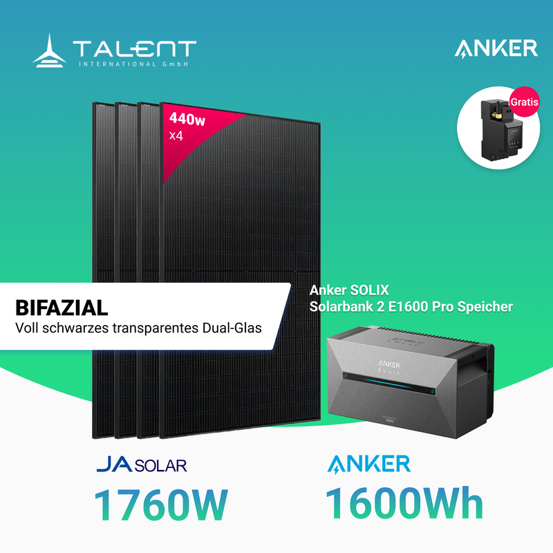 Bifaziales Balkonkraftwerk mit Anker Solarbank 2 E1600 Pro und 1760W/1800W Module