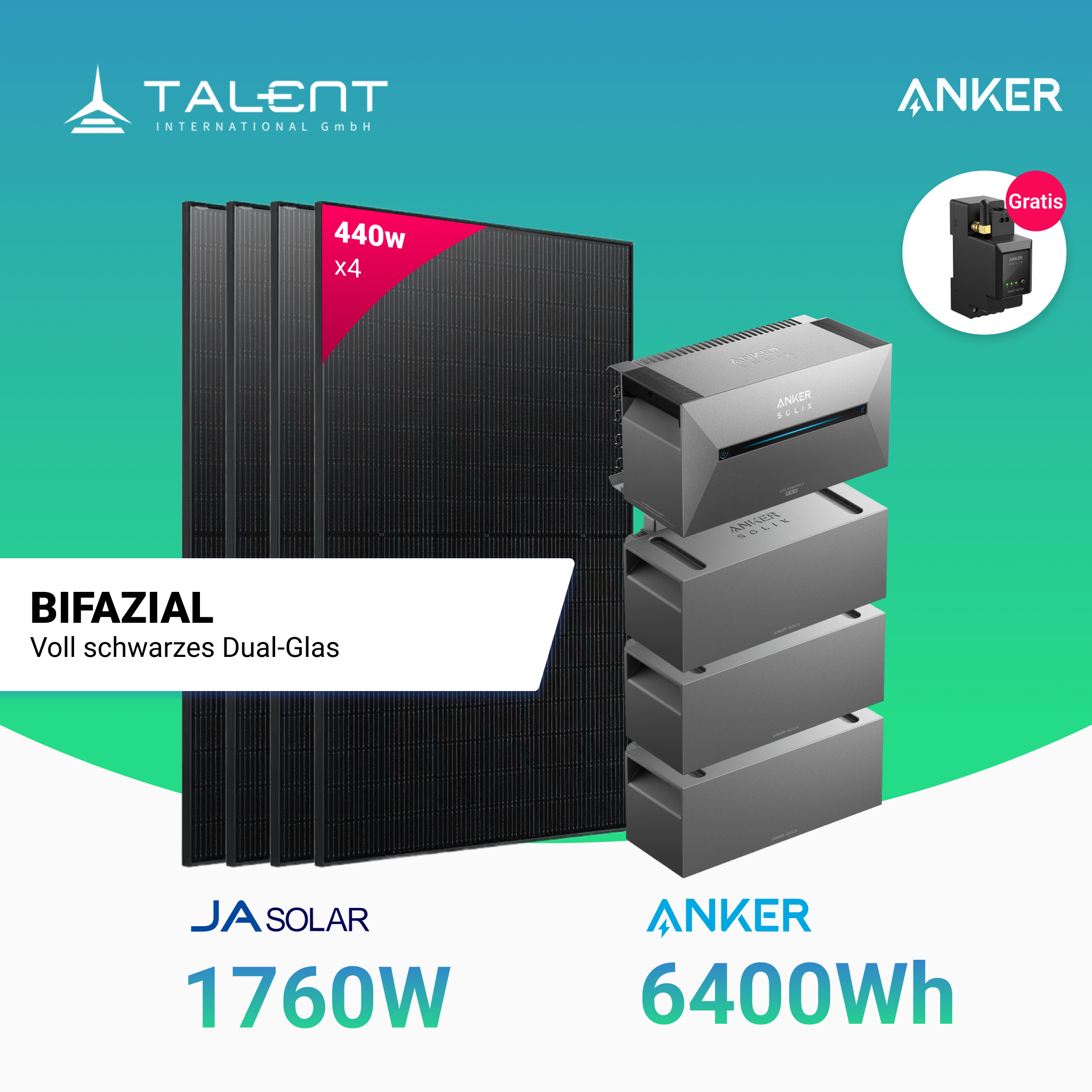 Bifaziales Balkonkraftwerk mit Anker Solarbank 2 E1600 Pro 3200Wh/4800Wh/6400Wh mit Insellösung und 1780W Solar Module von Jasolar