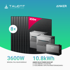 3600W Anker Solix Power Dock PV-Komplettset - 8x 450W Full Black bifazial Glas-Glas Modul & 2x Anker Solix Solarbank 3 Pro (Optional mit Smart Meter & Erweiterungsakku )