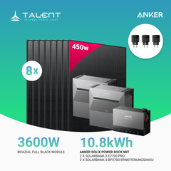 3600W Anker Solix Power Dock PV-Komplettset - 8x 450W Full Black bifazial Glas-Glas Modul & 2x Anker Solix Solarbank 3 Pro (Optional mit Smart Meter & Erweiterungsakku )