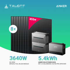 3640W Anker Solix Power Dock PV-Komplettset - 8x 455W Full Black bifazial Glas-Glas Modul & 2x Anker Solix Solarbank 3 Pro (Optional mit Smart Meter & Erweiterungsakku )