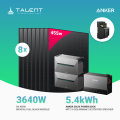 3640W Anker Solix Power Dock PV-Komplettset - 8x 455W Full Black bifazial Glas-Glas Modul & 2x Anker Solix Solarbank 3 Pro (Optional mit Smart Meter & Erweiterungsakku )