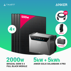2000W Balkonkraftwerk mit Speicher - 4x 500W Full Black bifazial & Anker Solix Solarbank 4 Pro